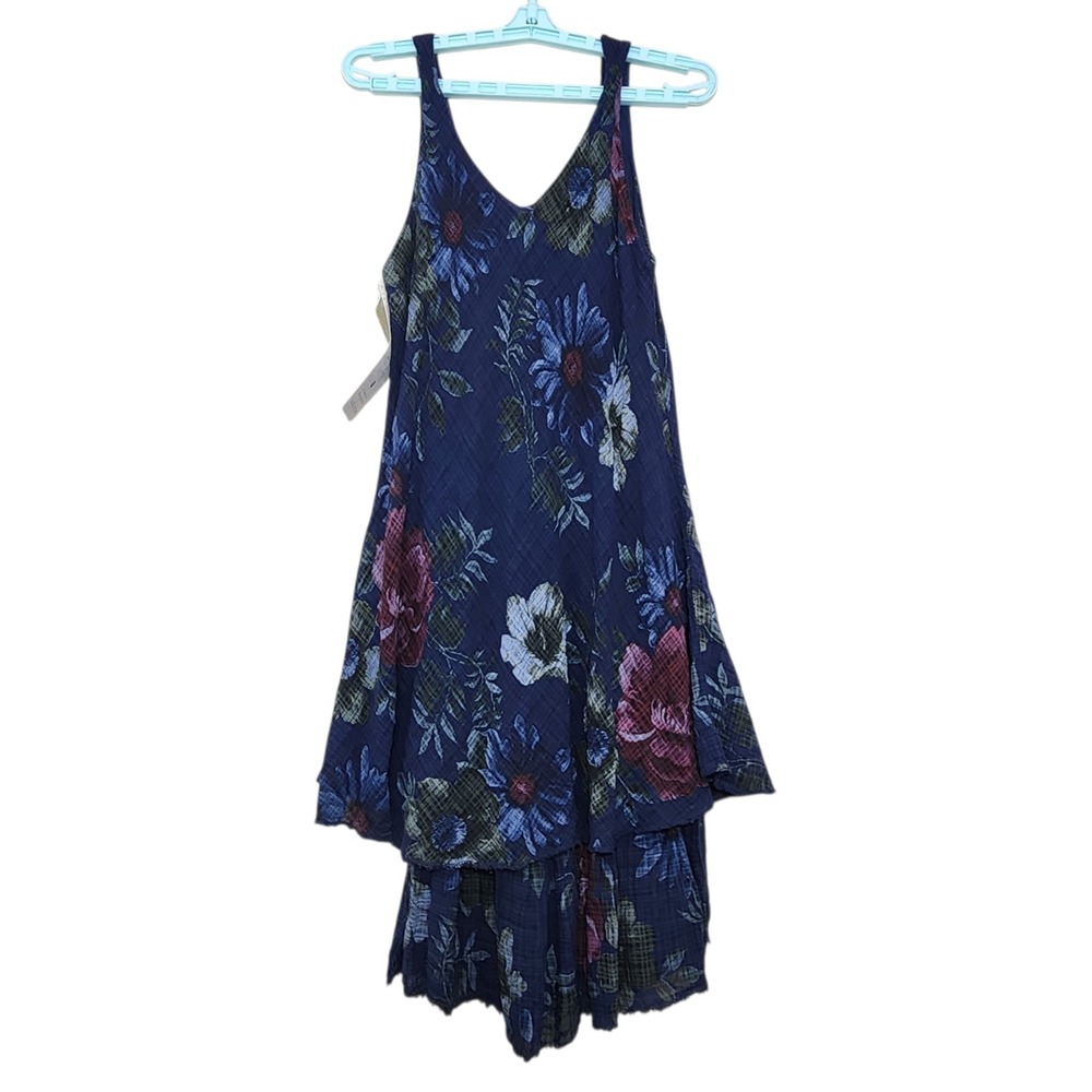 NWT Colette from La Maison One Size S/M/L Navy Floral Gauze Tiered Midi Dress - Picture 3 of 12